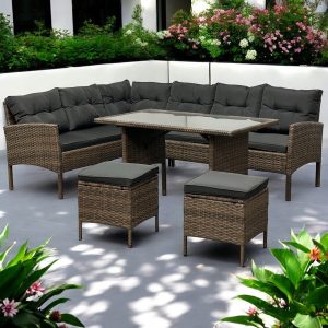 Meble ogrodowe / Zestaw wypoczynkowy / Technorattan Narożnik / Jasny Brąz