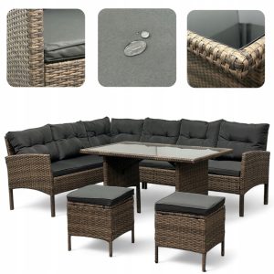 ZESTAW KOMPLET MEBLI OGRODOWYCH SFS079 MTG NAROŻNIK TECHNORATTAN JASNY BRĄZ